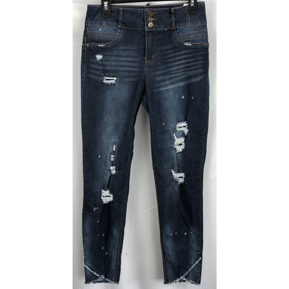 NWT Distressed Jeans 11 Dark Denim High Rise Super Slimming Frayed 28"W 27"In